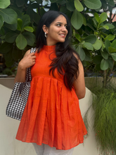 Handwoven Mulberry Cotton Top β Artisanal Everyday Comfort in Vibrant Orange