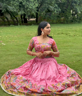 Radiant Light Pink Kalamkari Lehenga β Premium Handcrafted, Hand-Printed Luxury Attire