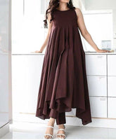 Elegant Dark Brown Asymmetrical Dress - Handcrafted Designer Piece kurta set