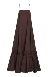 Elegant Brown Sleeveless Dress with Ruffled Design - Handcrafted and Lightweight dress