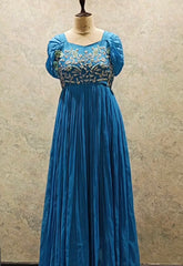 Blue Designer Long Dress - Premium Handcrafted Crape Fabric