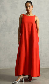 Elegant comfort back single  pleated long dress