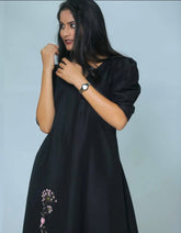 ankle length dress with machine embroidery highlights