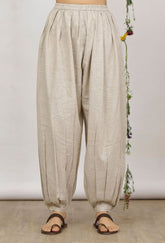 Patiala Beige Pleated Pants with Balloon Shape - Handcrafted Design