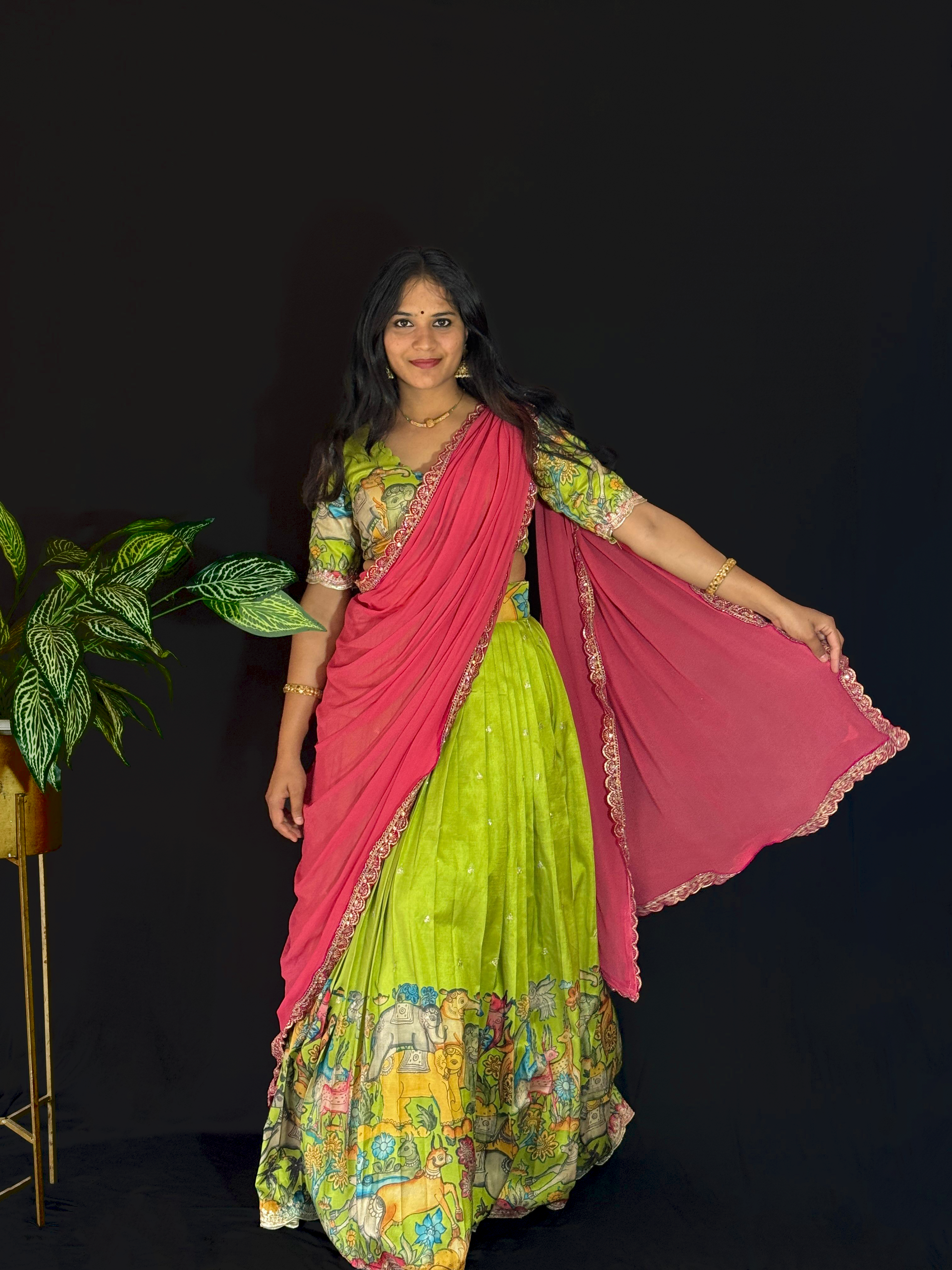 Lime Green Handcrafted Kalamkari Lehenga – Luxury Limited Edition, Hand-Printed & Artisan-Made
