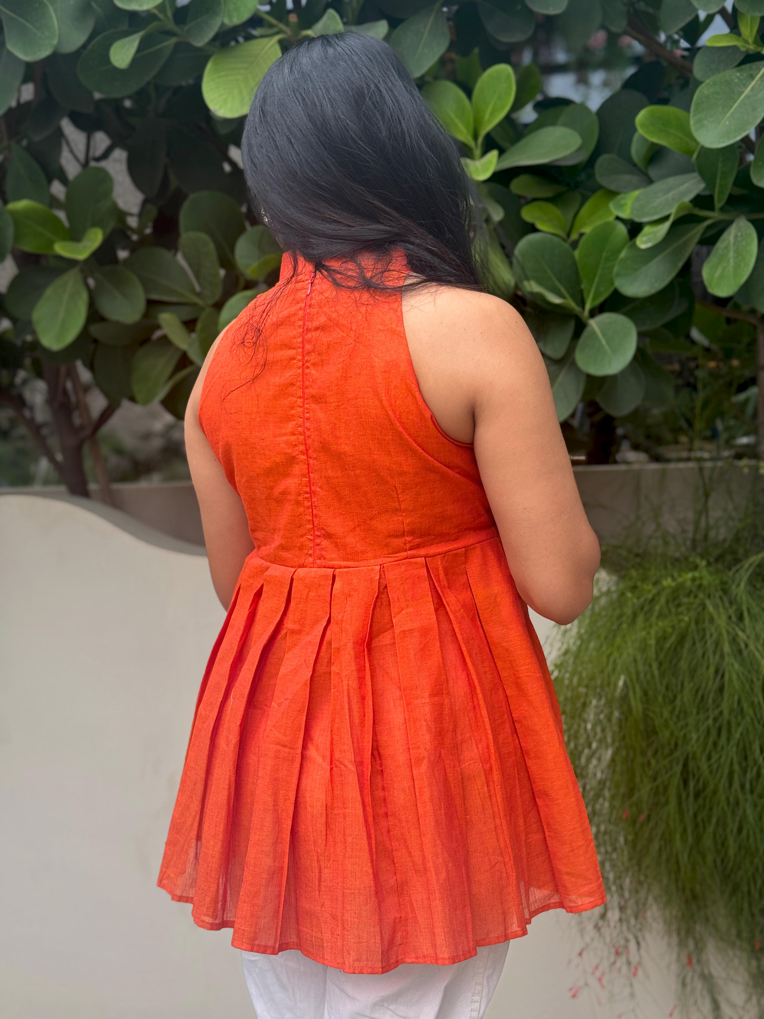 Handwoven Mulberry Cotton Top – Artisanal Everyday Comfort in Vibrant Orange