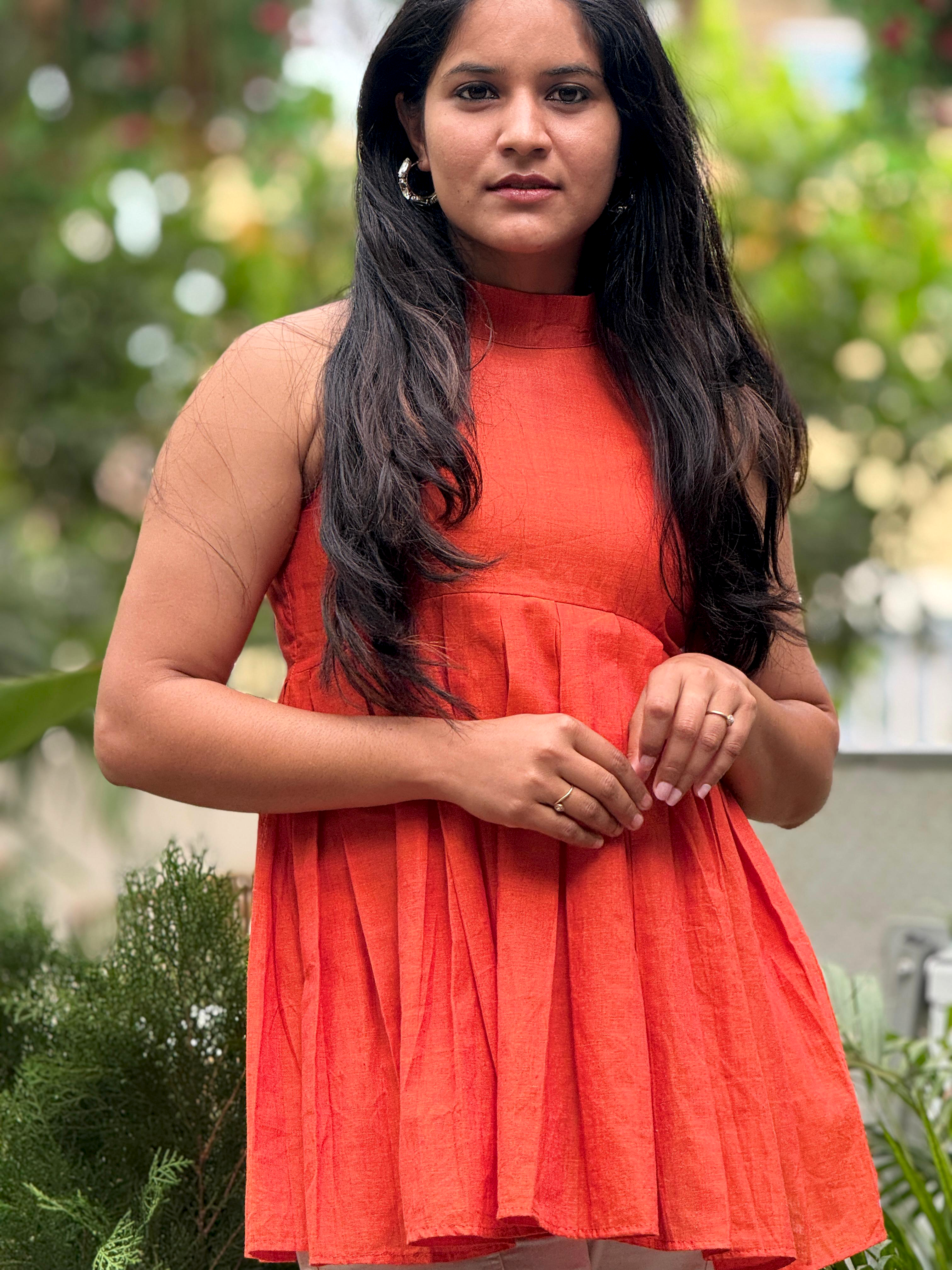 Handwoven Mulberry Cotton Top – Artisanal Everyday Comfort in Vibrant Orange