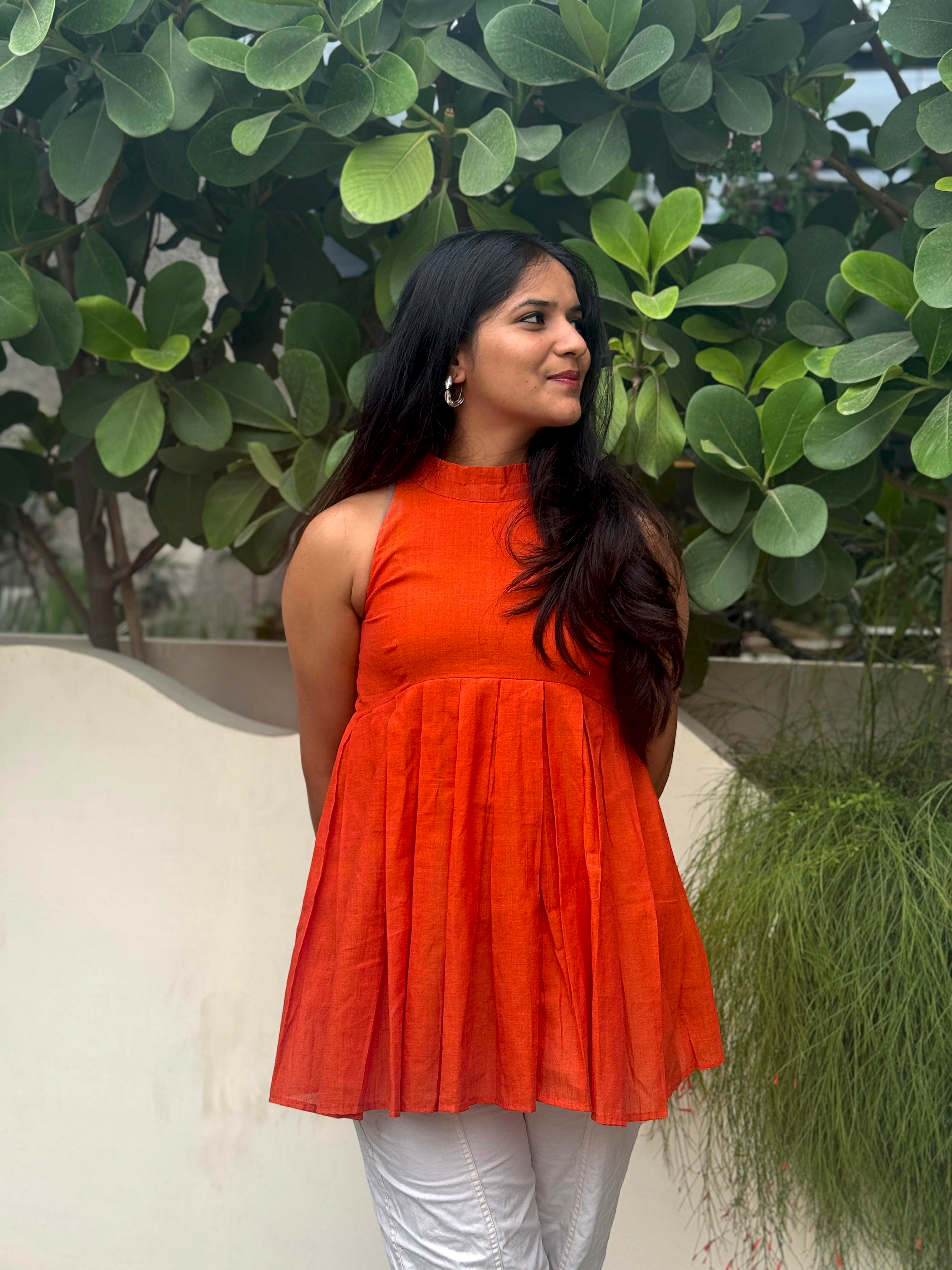 Handwoven Mulberry Cotton Top – Artisanal Everyday Comfort in Vibrant Orange