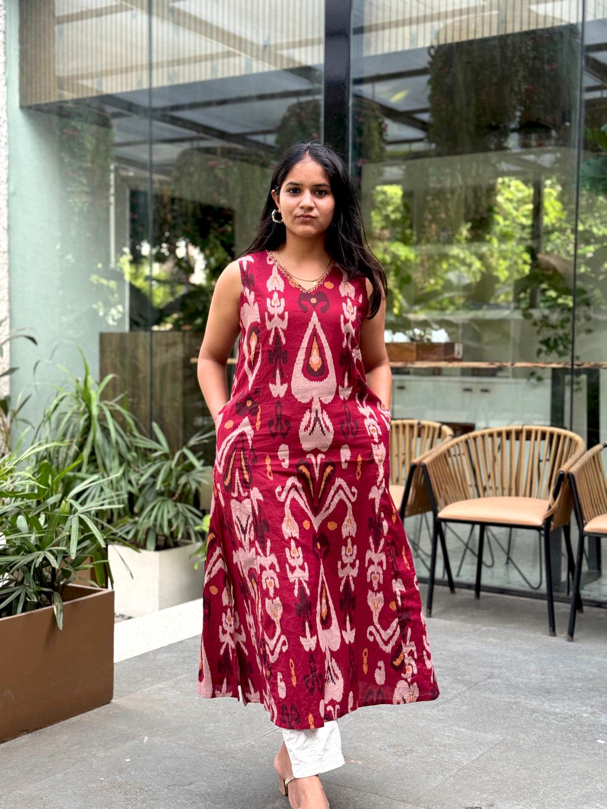 Elegant Maroon ikkat pure Cotton Kurta Set – Everyday Comfort, Effortless Style
