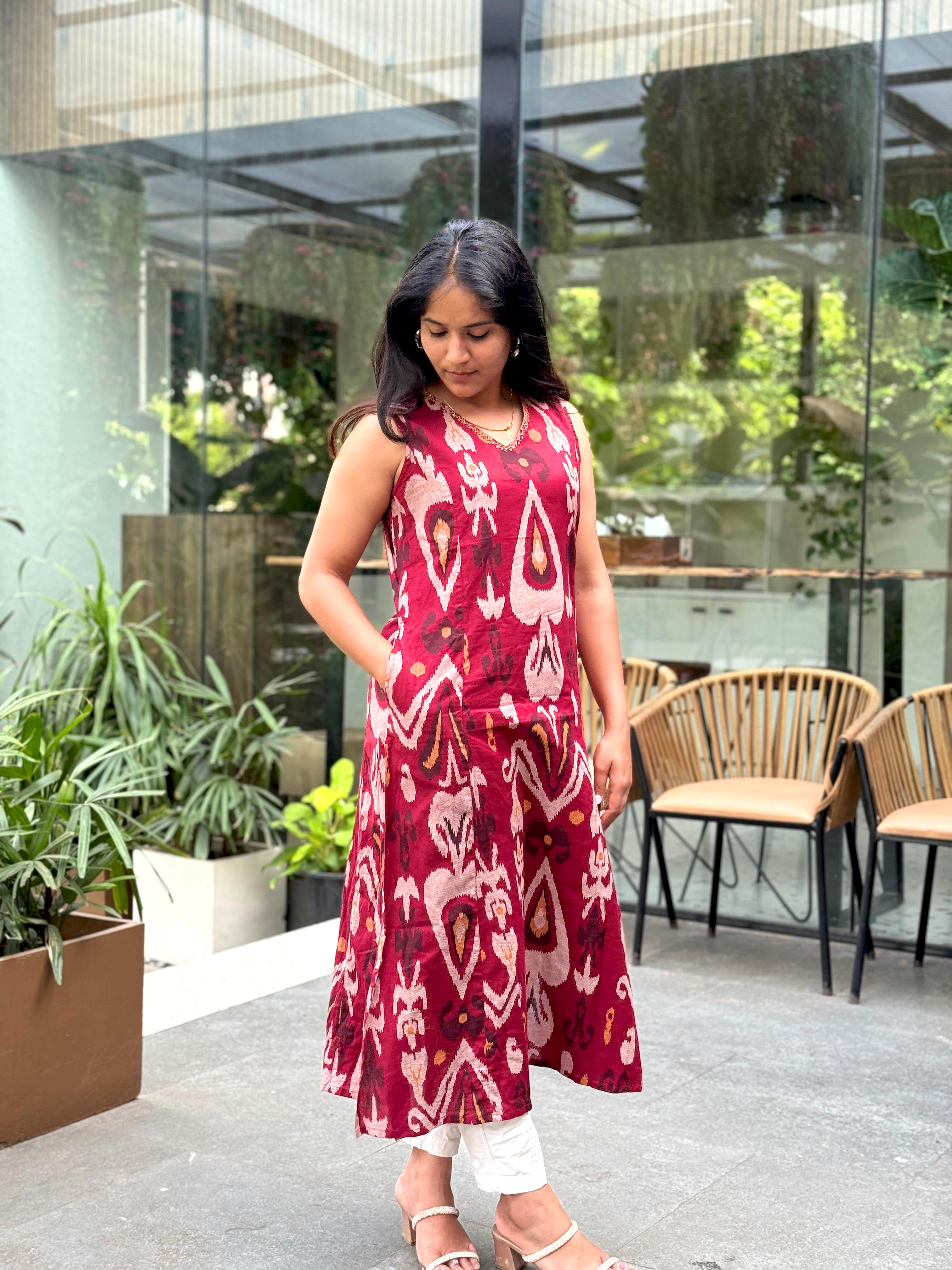 Elegant Maroon ikkat pure Cotton Kurta Set – Everyday Comfort, Effortless Style