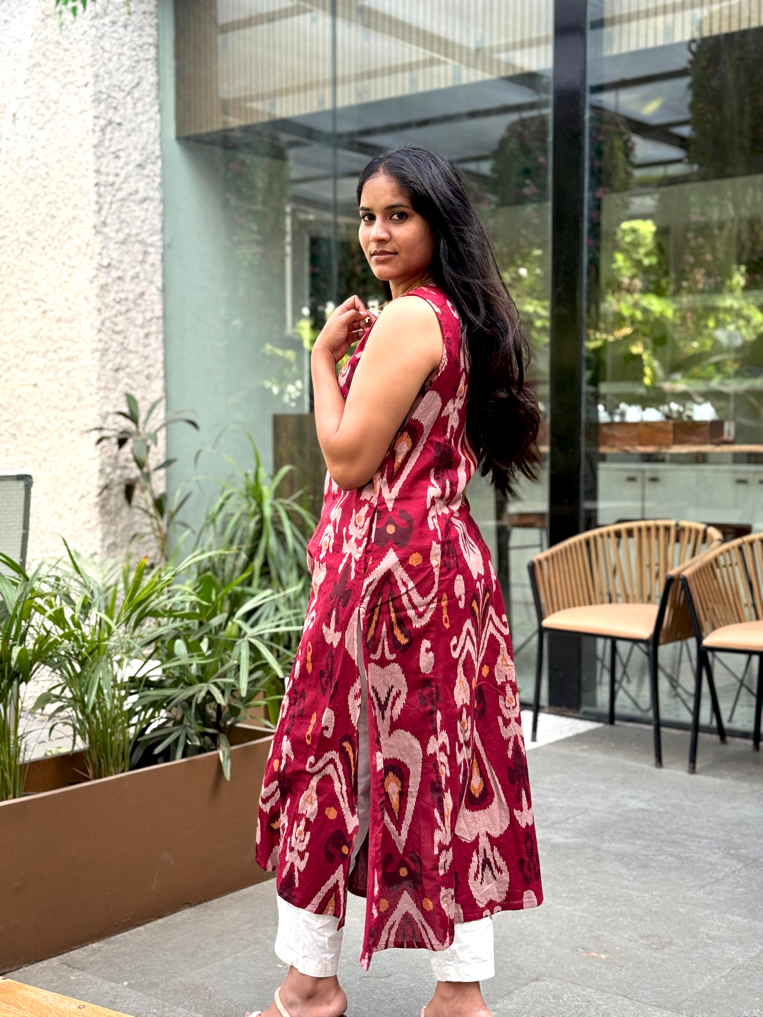 Elegant Maroon ikkat pure Cotton Kurta Set – Everyday Comfort, Effortless Style