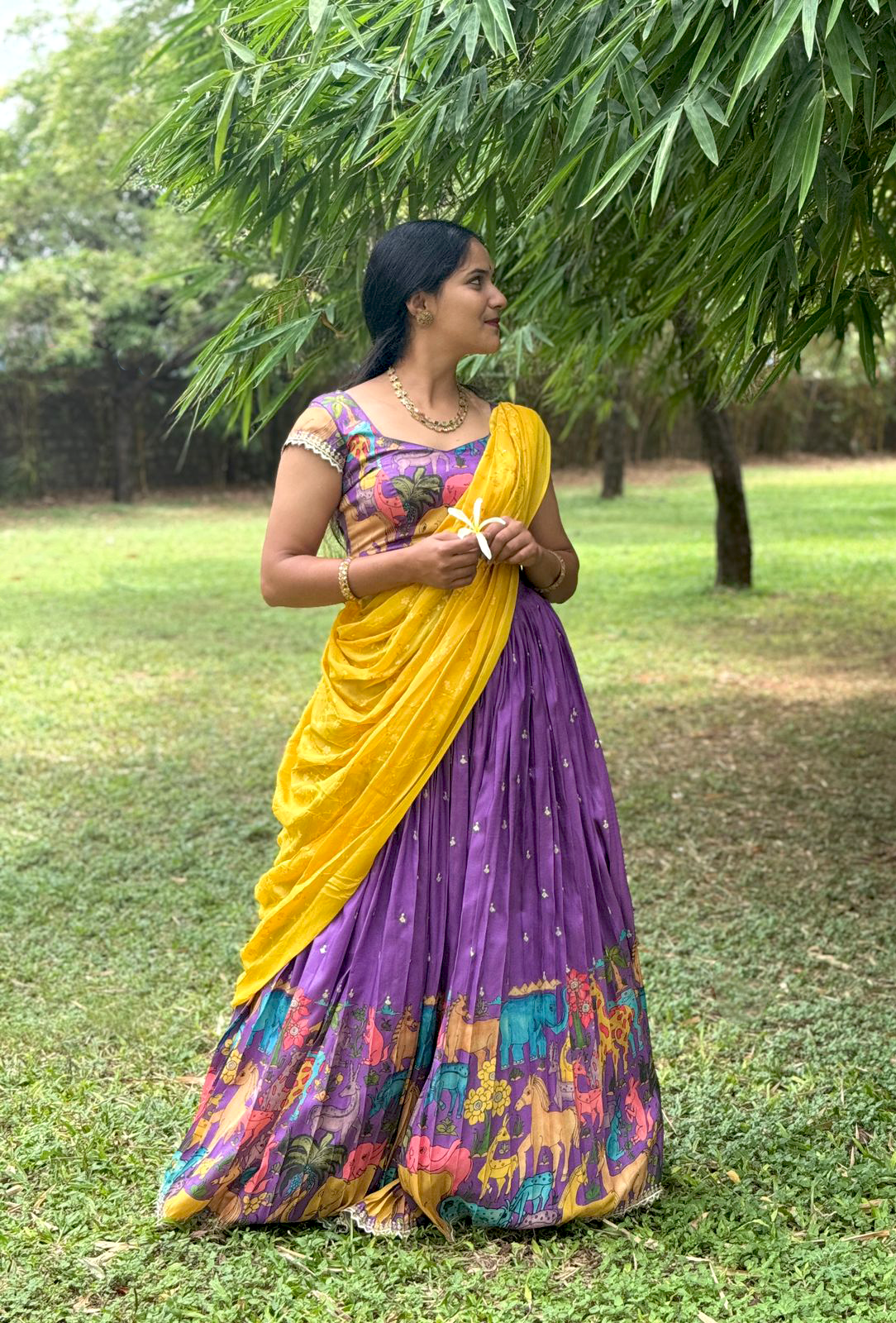 Regal Purple Handcrafted Kalamkari Lehenga – Luxury Hand-Printed, Artisan-Crafted Statement Wear