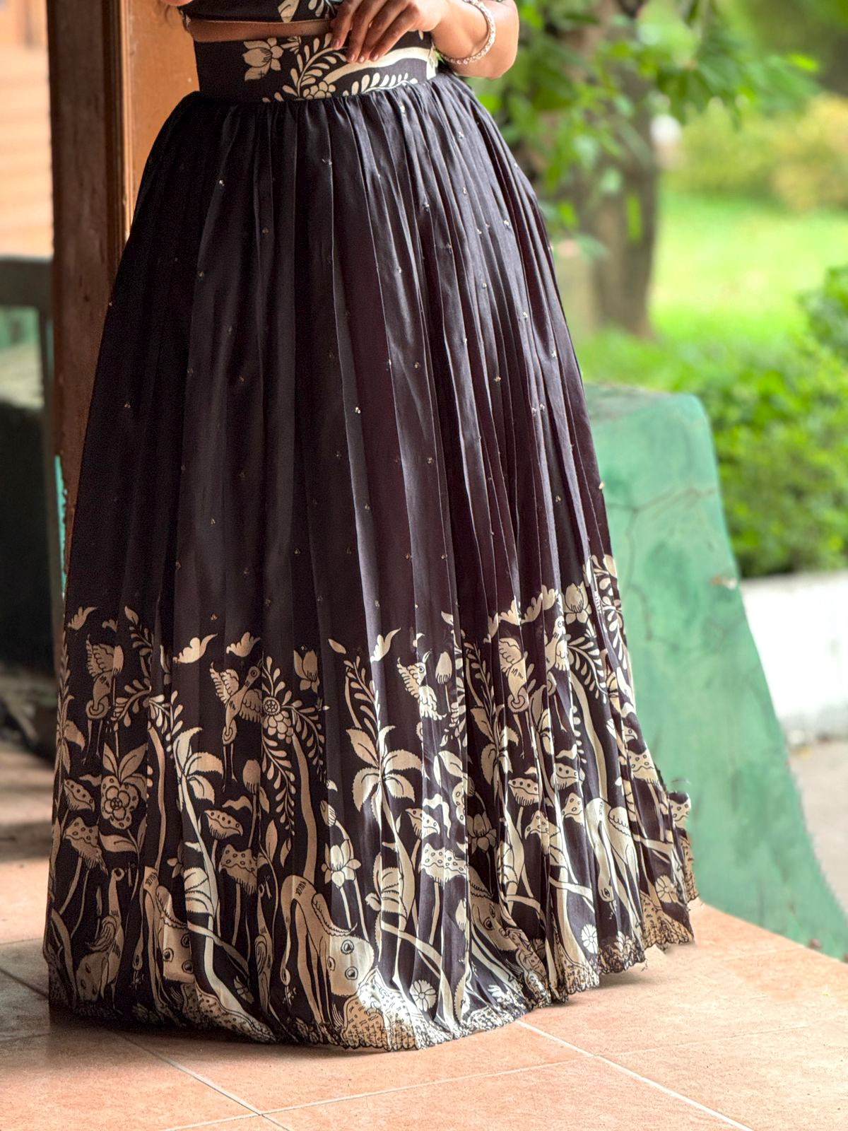 Handcrafted Black Kalamkari Lehenga – Luxury Handwoven, Handprinted Artistry