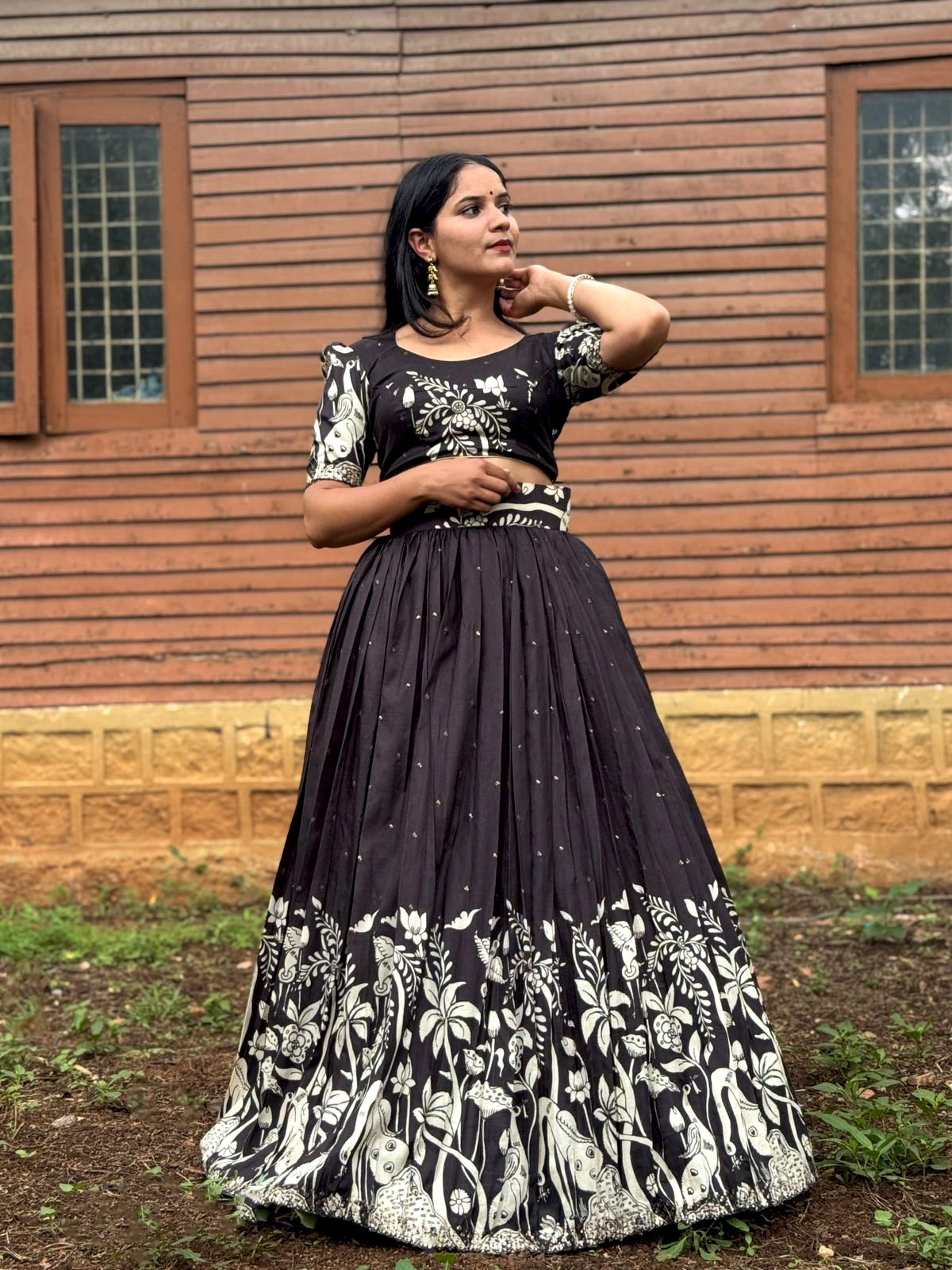Handcrafted Black Kalamkari Lehenga – Luxury Handwoven, Handprinted Artistry