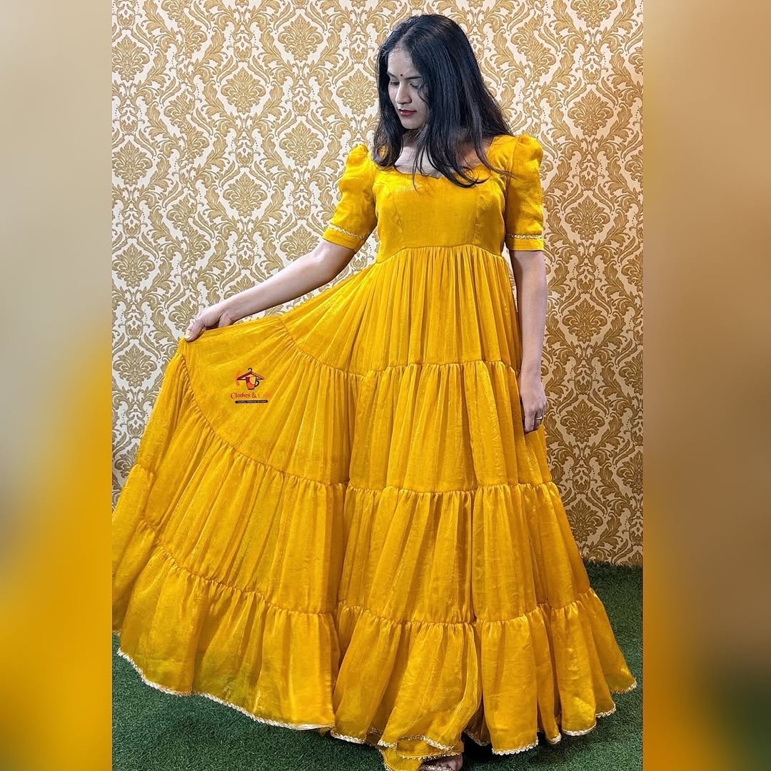 Marigold Flared Double Gera Dress