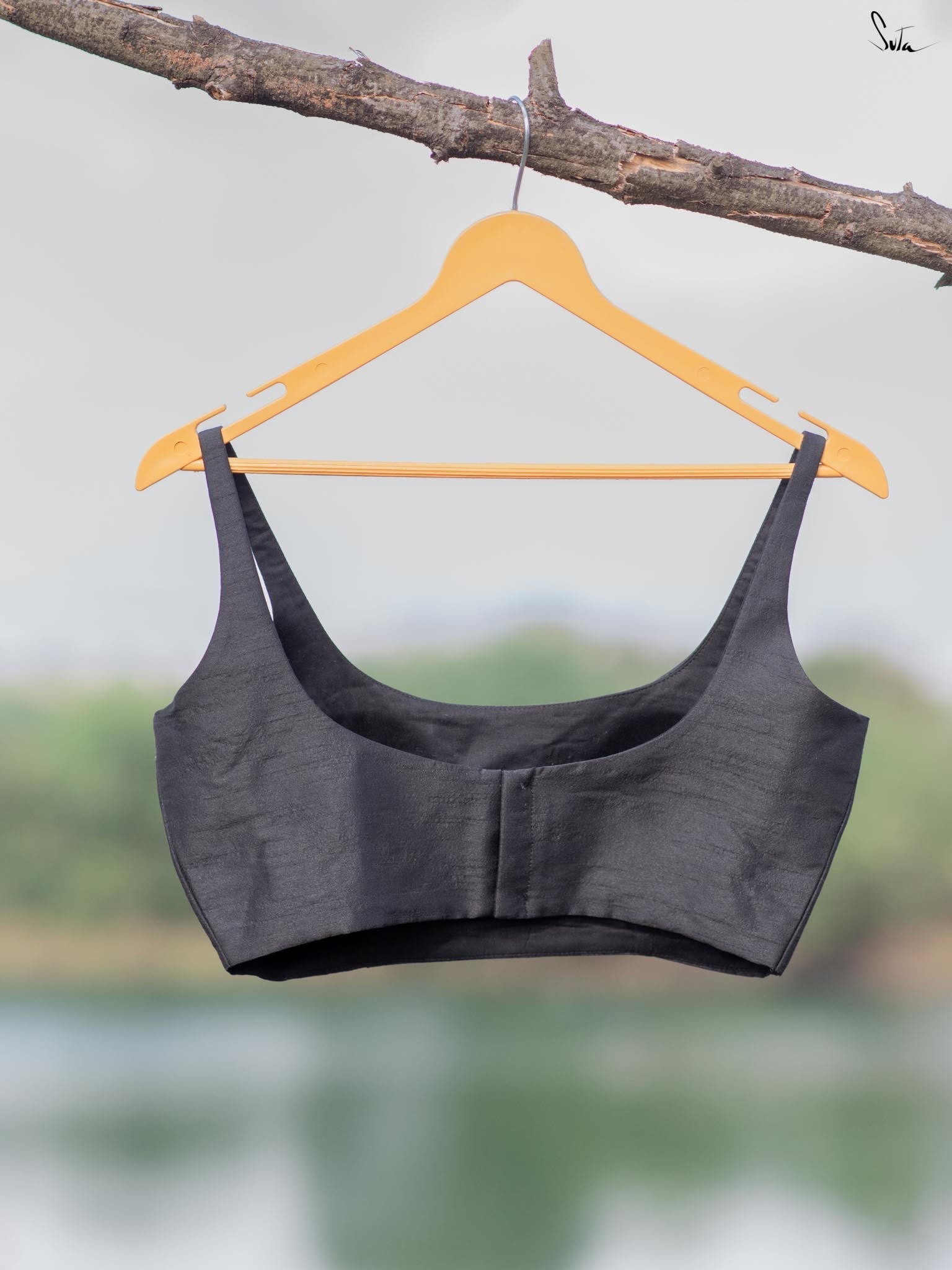 Minimal Padded Black Blouse – Sleveless Boutique-Made Elegance - Raw Silk