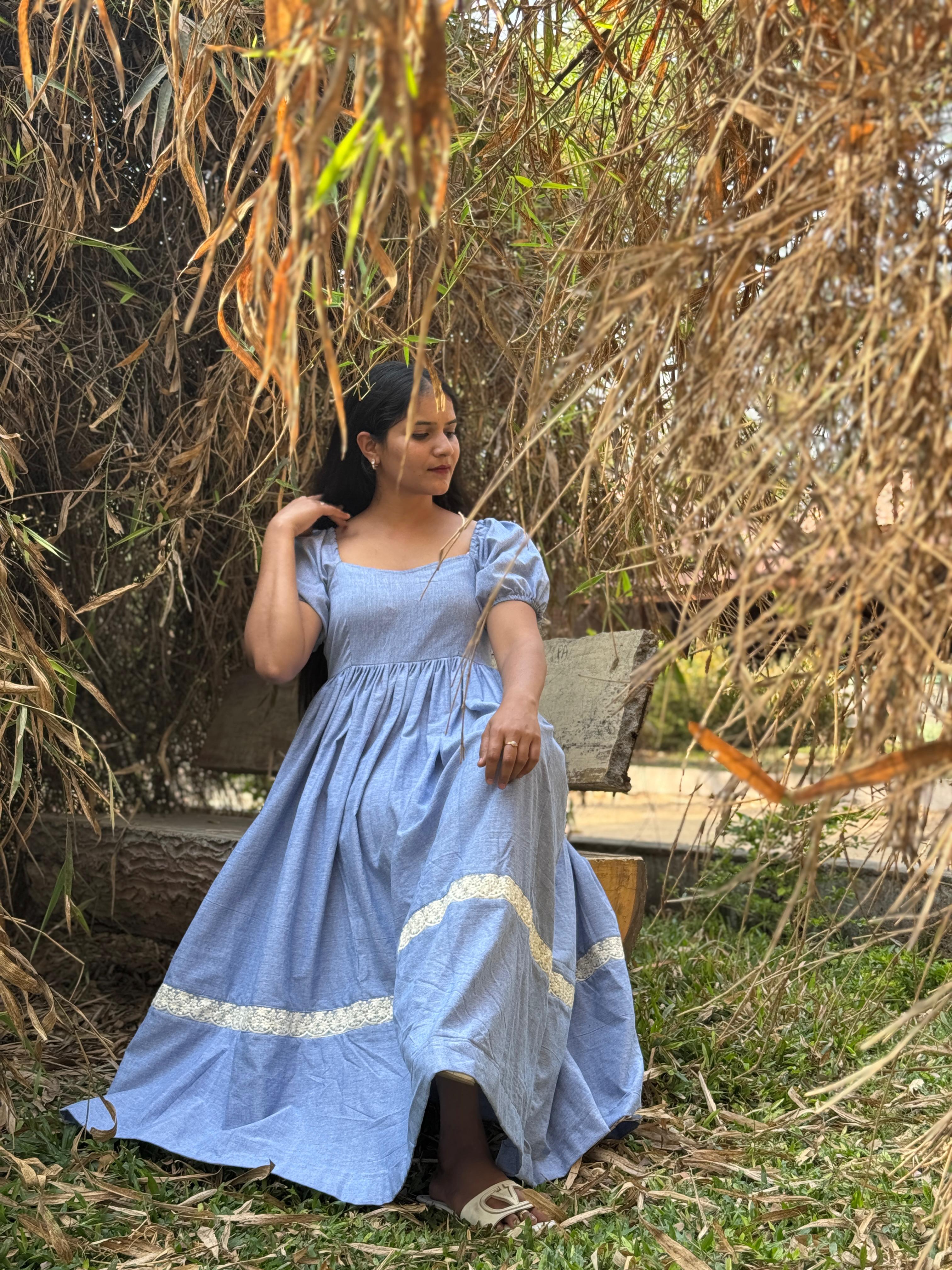 Light Blue Cotton Maxi Dress – Effortless Everyday Comfort, Handcrafted Chic