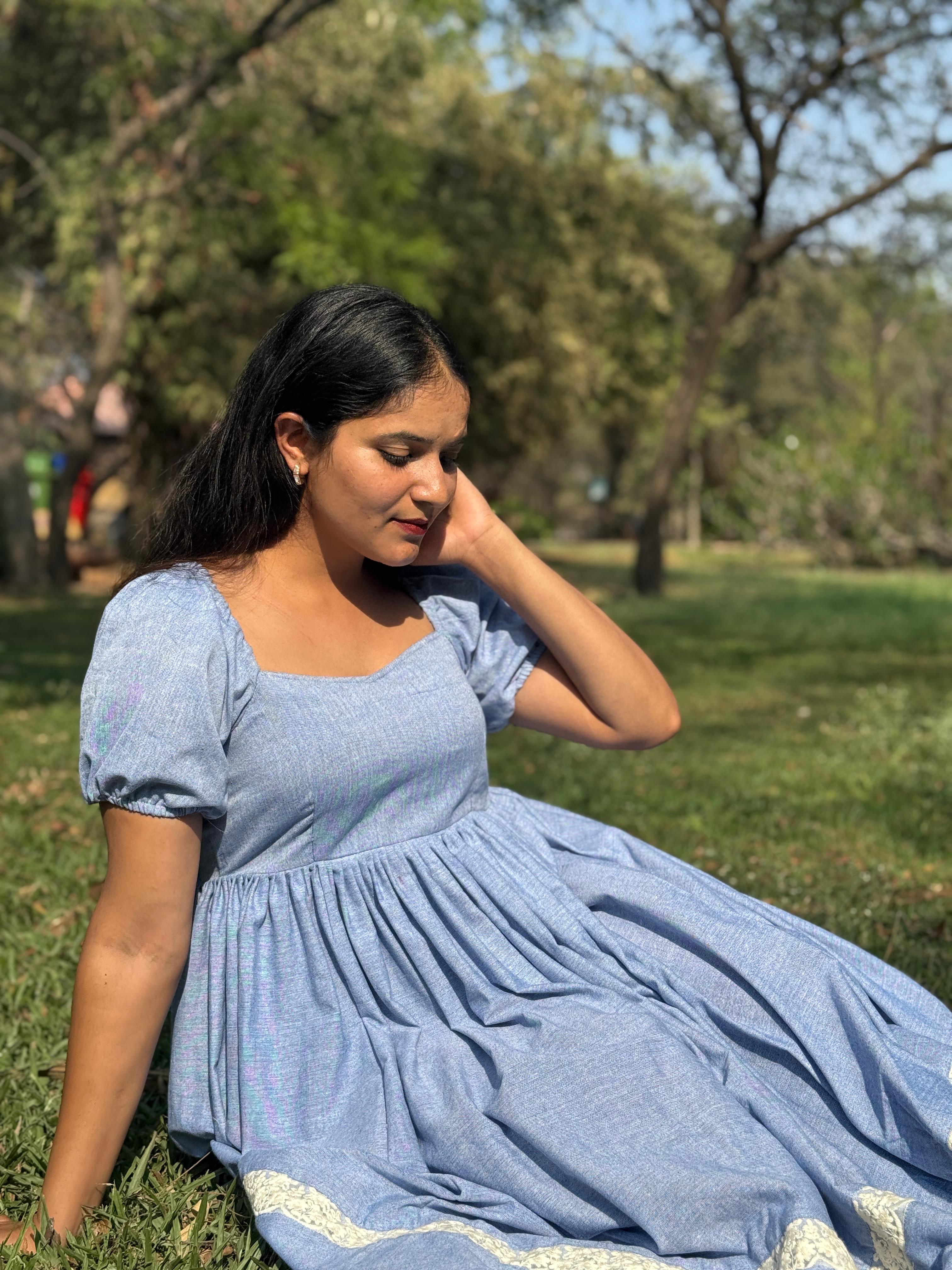 Light Blue Cotton Maxi Dress – Effortless Everyday Comfort, Handcrafted Chic