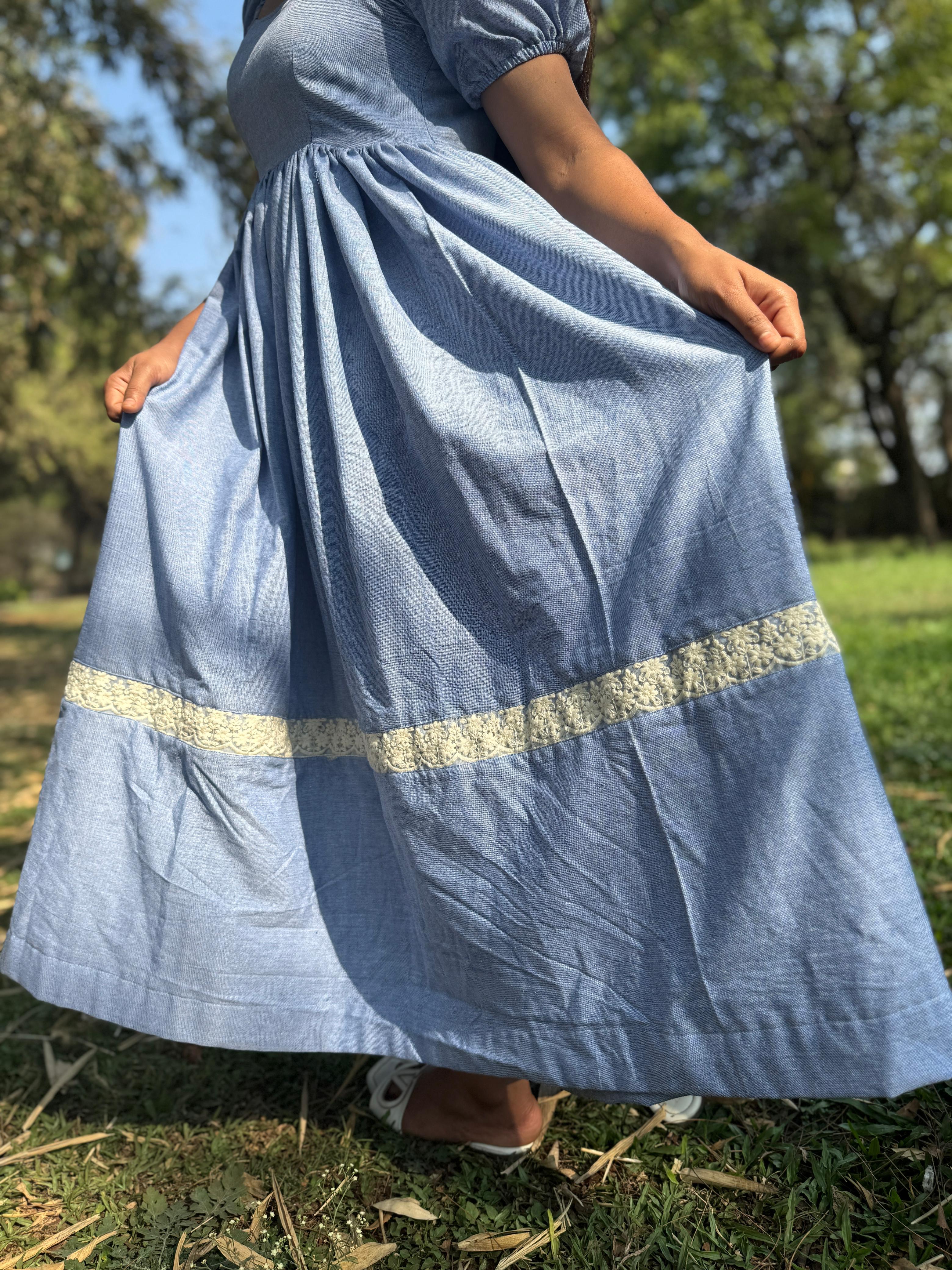 Light Blue Cotton Maxi Dress – Effortless Everyday Comfort, Handcrafted Chic