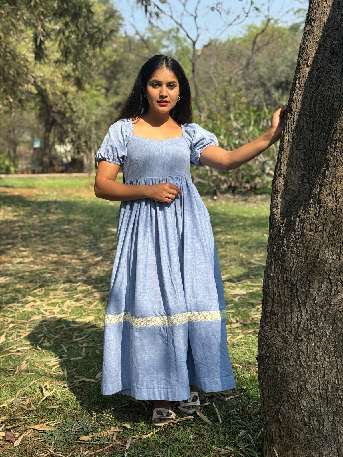Light Blue Cotton Maxi Dress – Effortless Everyday Comfort, Handcrafted Chic