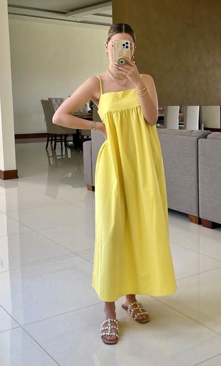 Elegant Yellow Sleeveless Floor-Length Dress - Handcrafted and Flowing Design