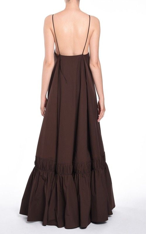 Elegant Brown Sleeveless Dress with Ruffled Design - Handcrafted and Lightweight dress