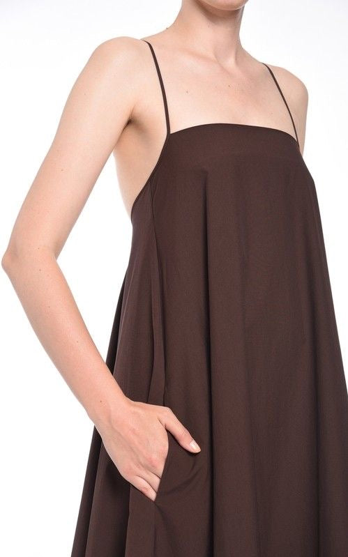 Elegant Brown Sleeveless Dress with Ruffled Design - Handcrafted and Lightweight dress