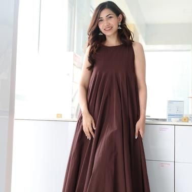 Elegant Dark Brown Asymmetrical Dress - Handcrafted Designer Piece kurta set