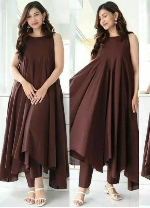 Elegant Dark Brown Asymmetrical Dress - Handcrafted Designer Piece kurta set