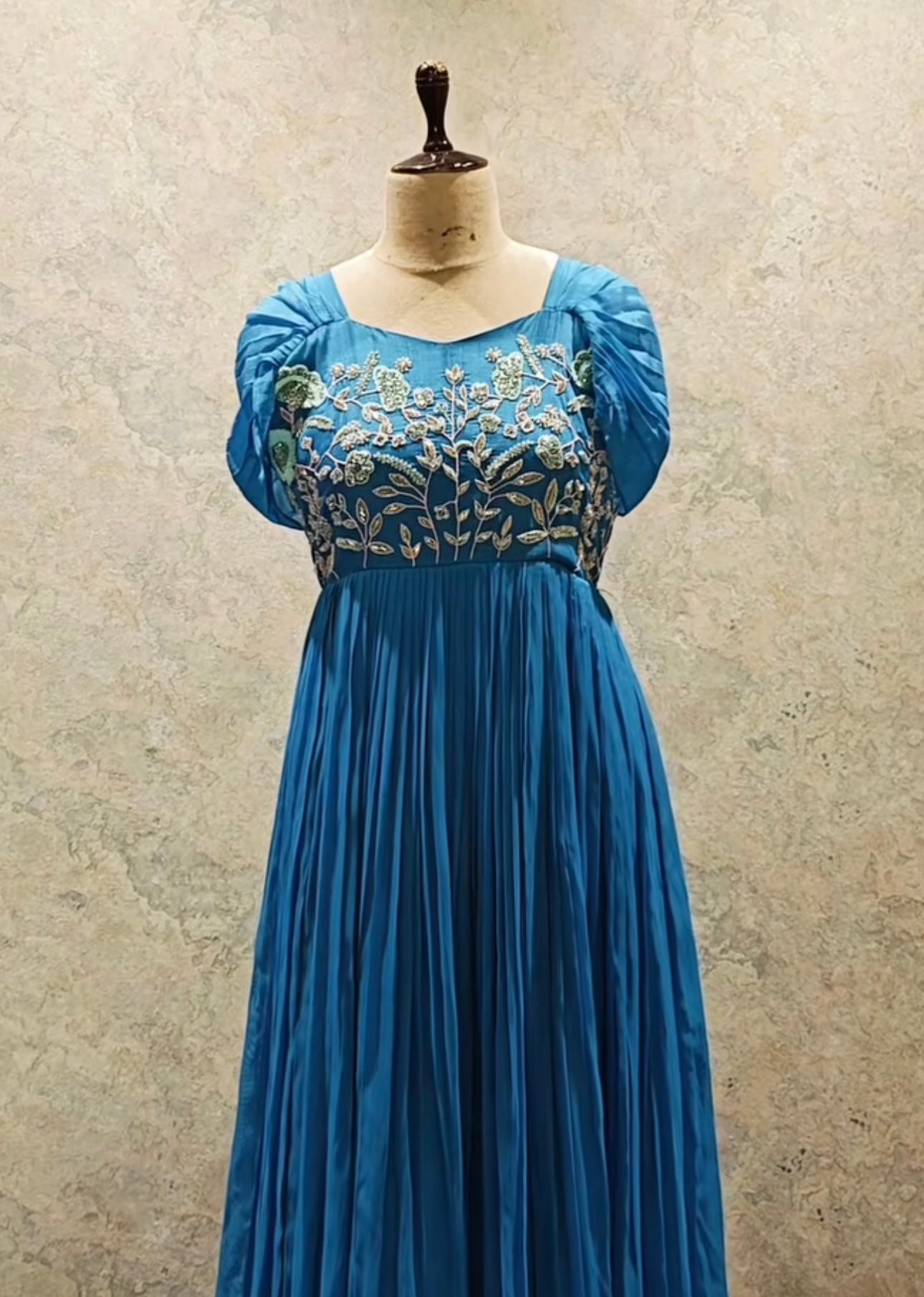 Blue Designer Long Dress - Premium Handcrafted Crape Fabric