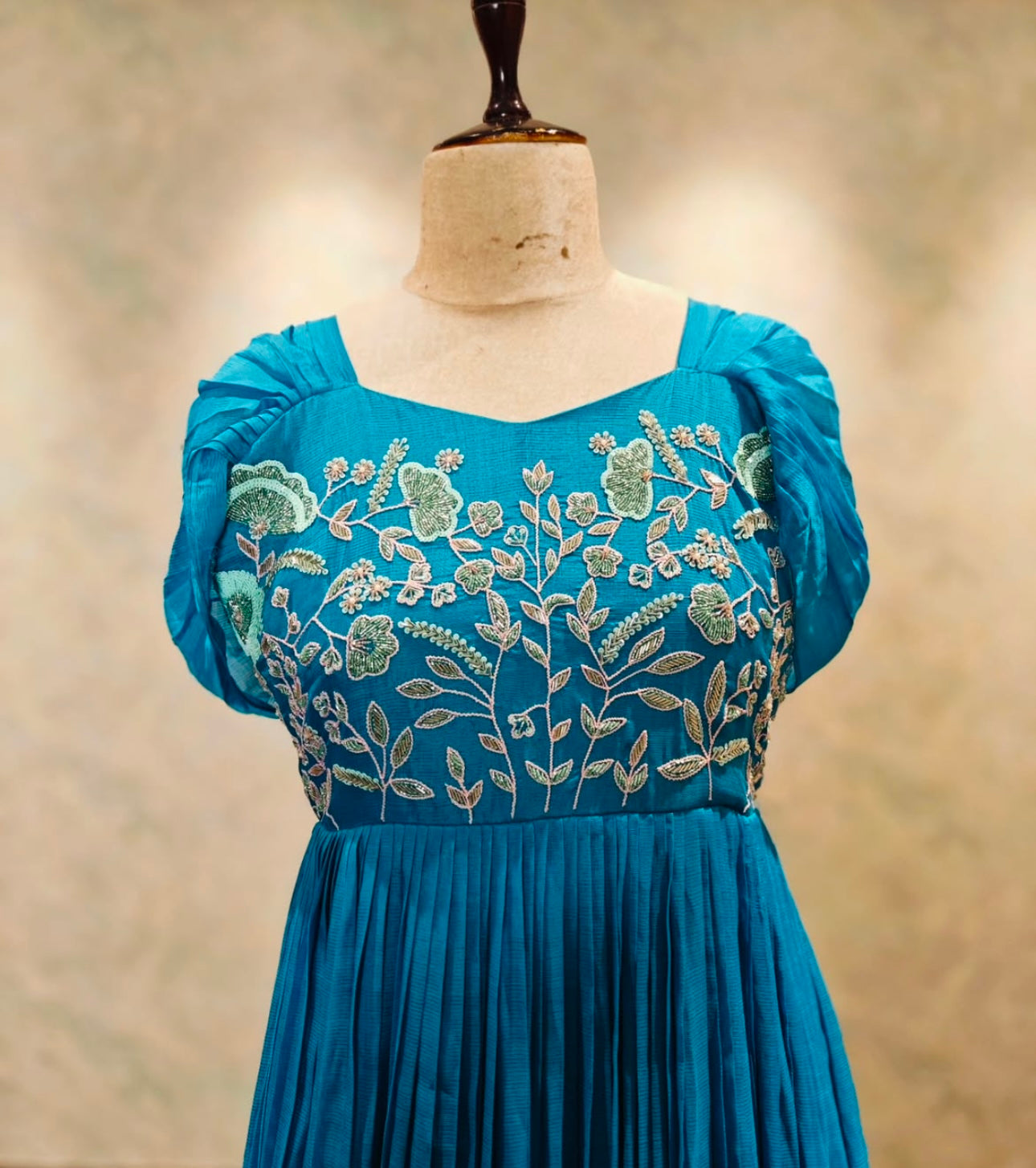 Blue Designer Long Dress - Premium Handcrafted Crape Fabric