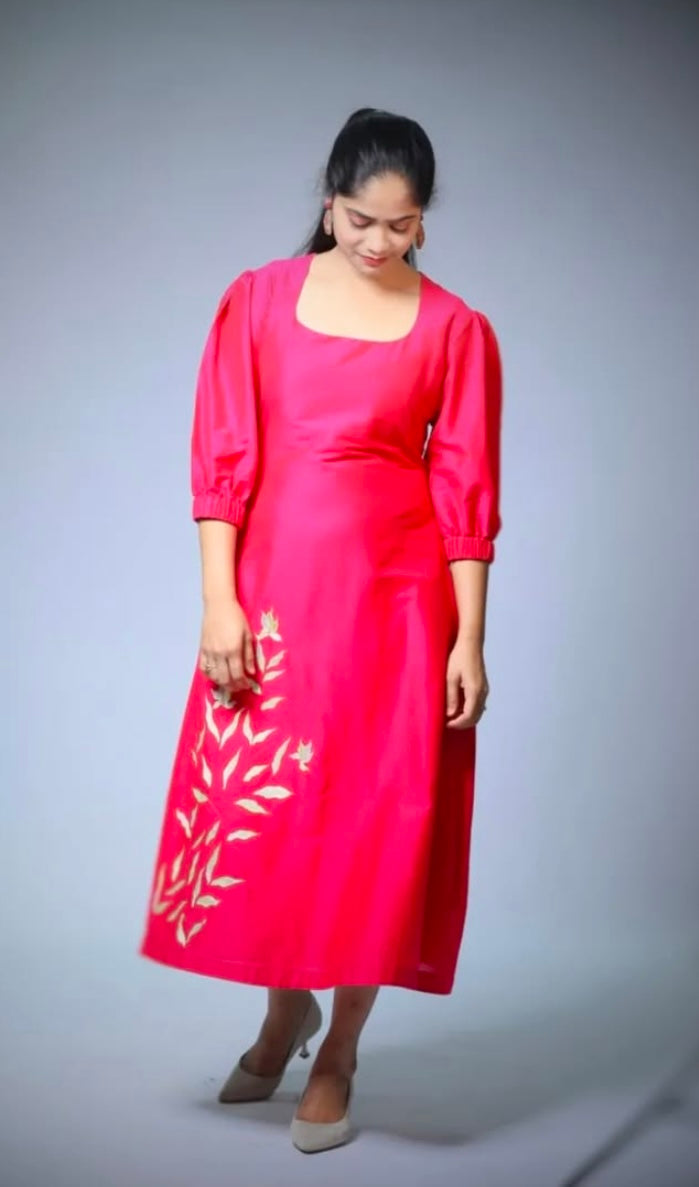 ankle length dress with machine embroidery highlights