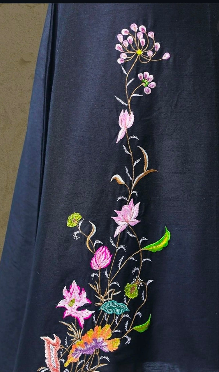 ankle length dress with machine embroidery highlights