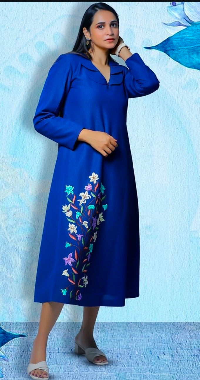 ankle length dress with machine embroidery highlights