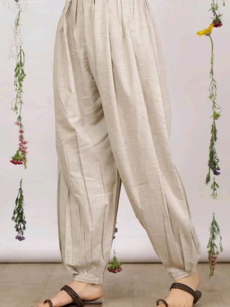 Patiala Beige Pleated Pants with Balloon Shape - Handcrafted Design