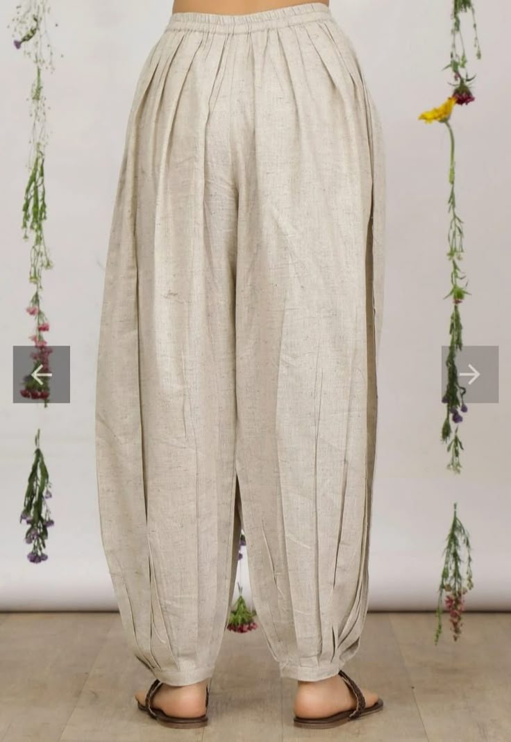 Patiala Beige Pleated Pants with Balloon Shape - Handcrafted Design