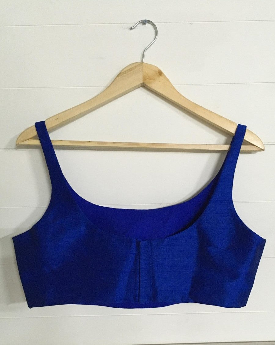 Minimal Padded Blue Blouse – Sleveless Boutique-Made Elegance - Raw Silk