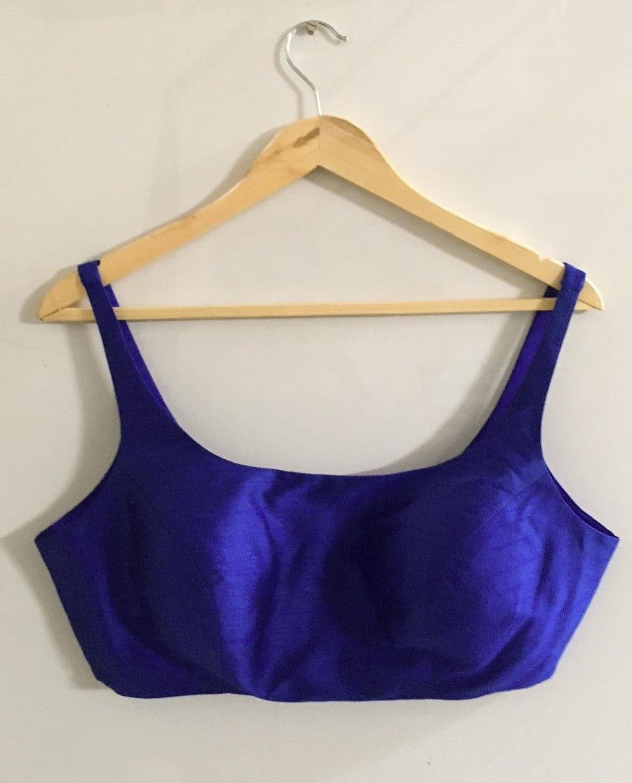 Minimal Padded Blue Blouse – Sleveless Boutique-Made Elegance - Raw Silk