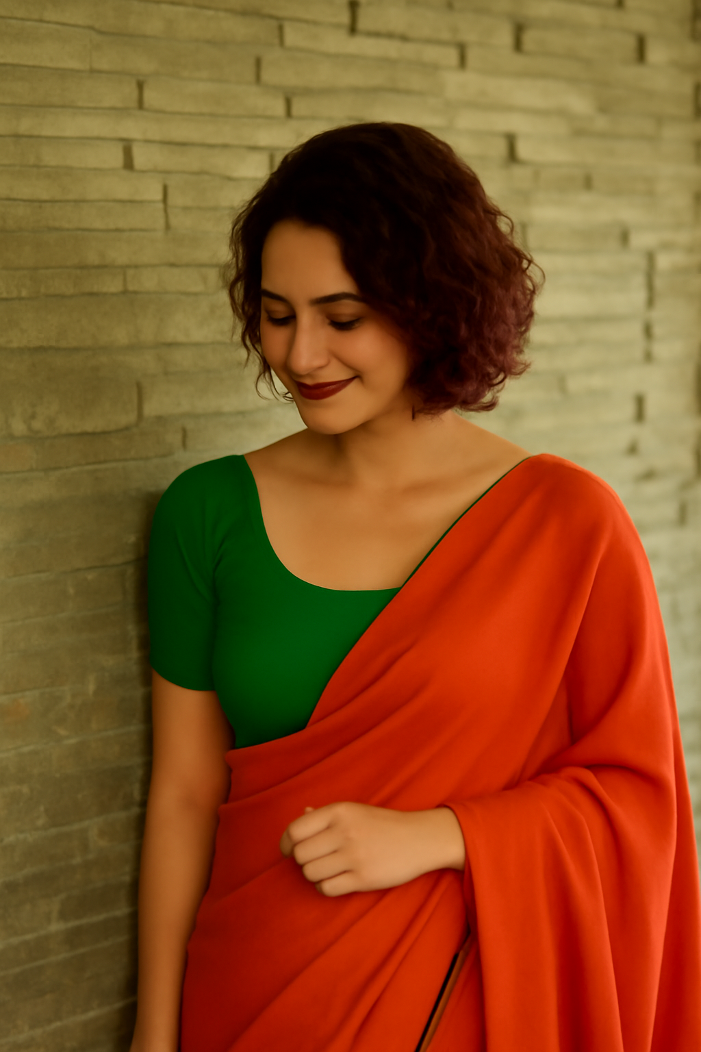 Minimal Padded Green Blouse – Sleveless Boutique-Made Elegance - Raw Silk