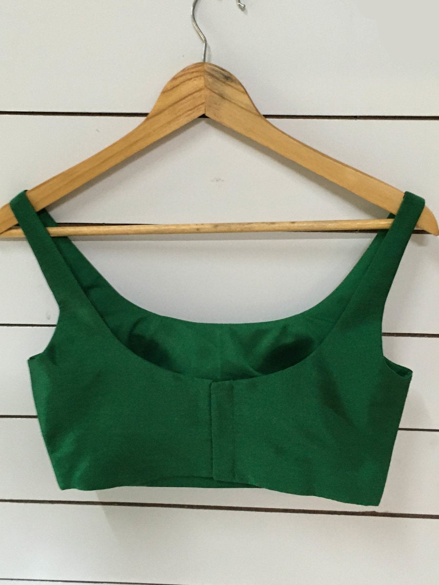 Minimal Padded Green Blouse – Sleveless Boutique-Made Elegance - Raw Silk