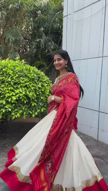 raw silk elegant white and red lahenga 